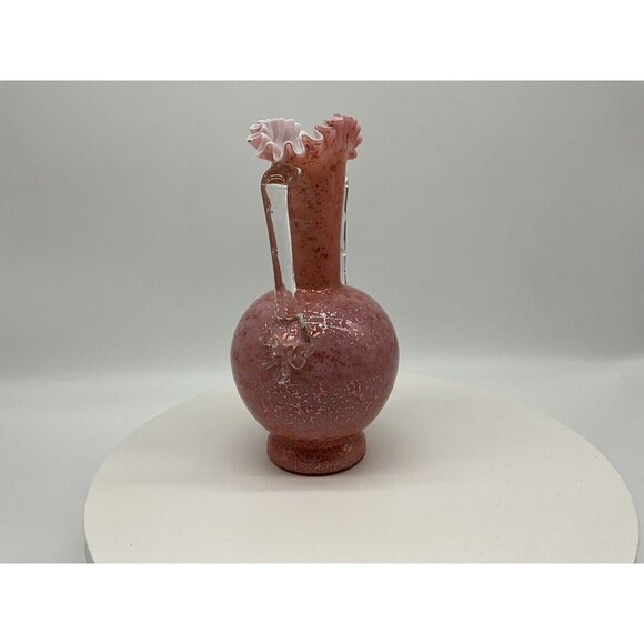 Stevens And Williams VTG Pink Cased Glass Blown Vase w/Thorn Handles Mica Flakes - Picture 7 of 16